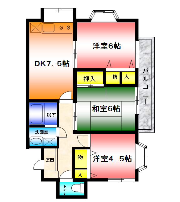 【角部屋】ダイヤパレス飯田102｜海老名市国分北4丁目賃貸3DKアパート 画像1